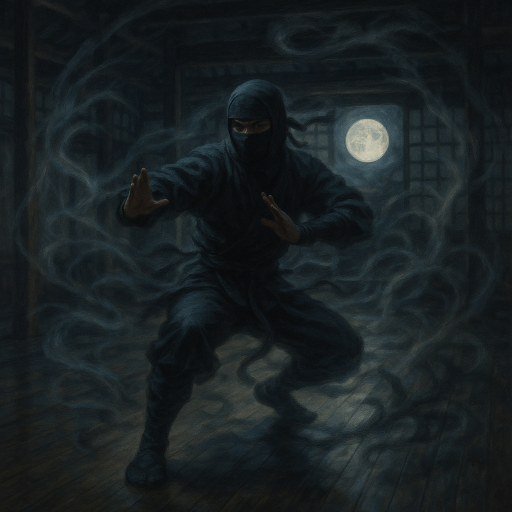 A mysterious figure demonstrating fluid ninja move